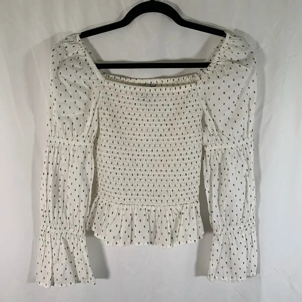a.n.a Blouse Women's XS White Square Neck Bell Long Sleeve Stretchy